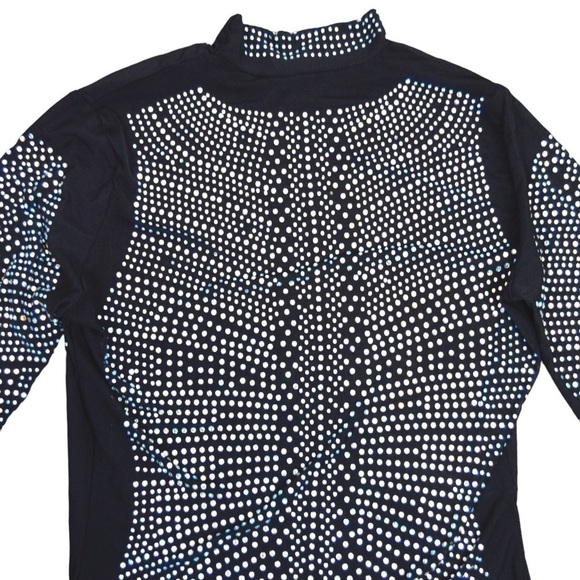 Rhinestone Studded Black Mesh Mock Neck Bodysuit - Size Large - Picture 4 of 8